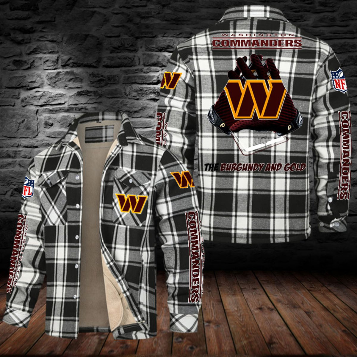 Washington Commanders Sherpa Lined Plaid Flannel Button Shirt PBWXPQ0