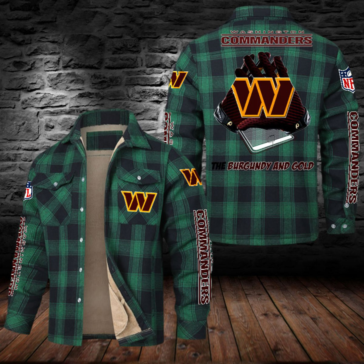 Washington Commanders Sherpa Lined Plaid Flannel Button Shirt PBWXPQ0