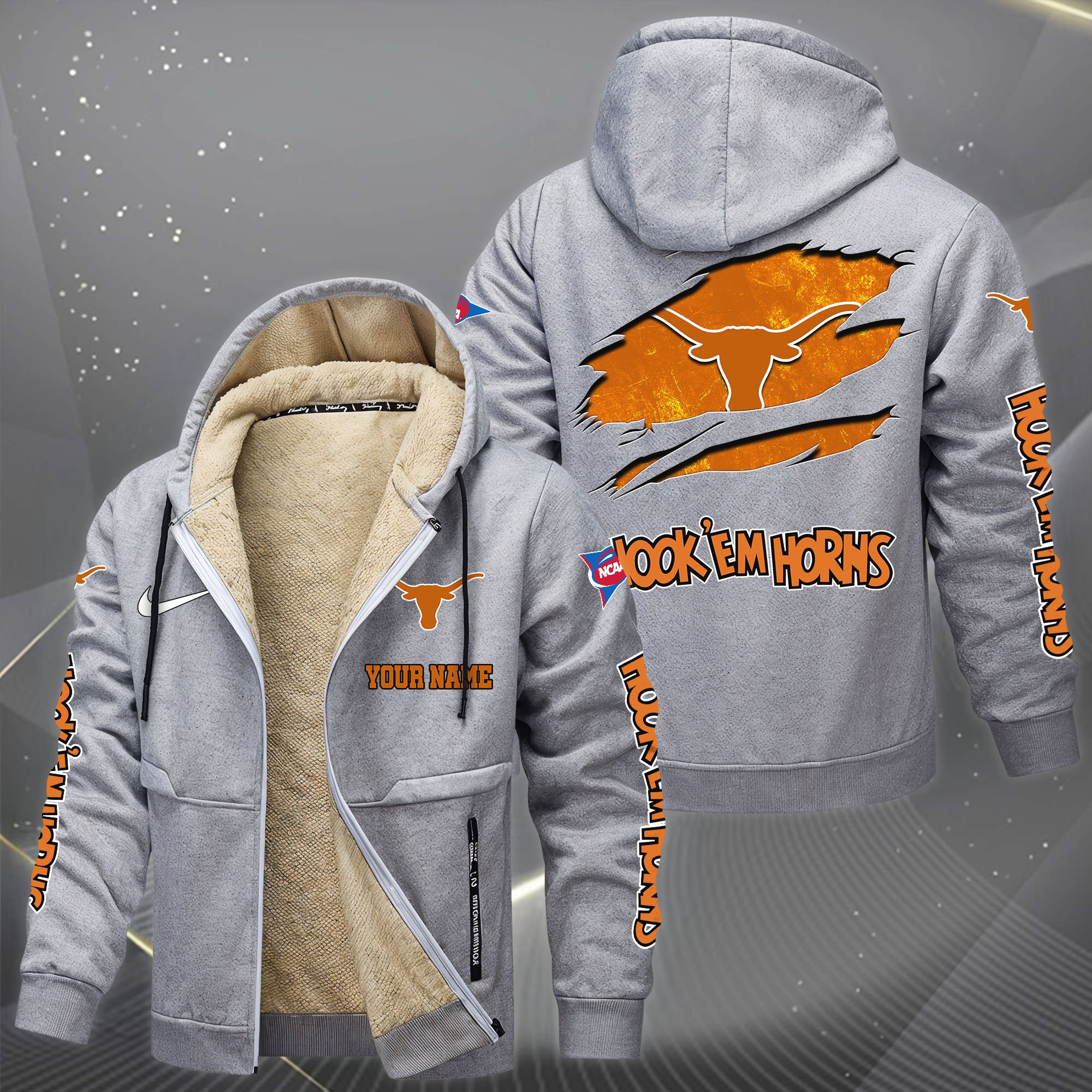 Texas Longhorns Hoodie Zip Velvet Coat PBHE8HY