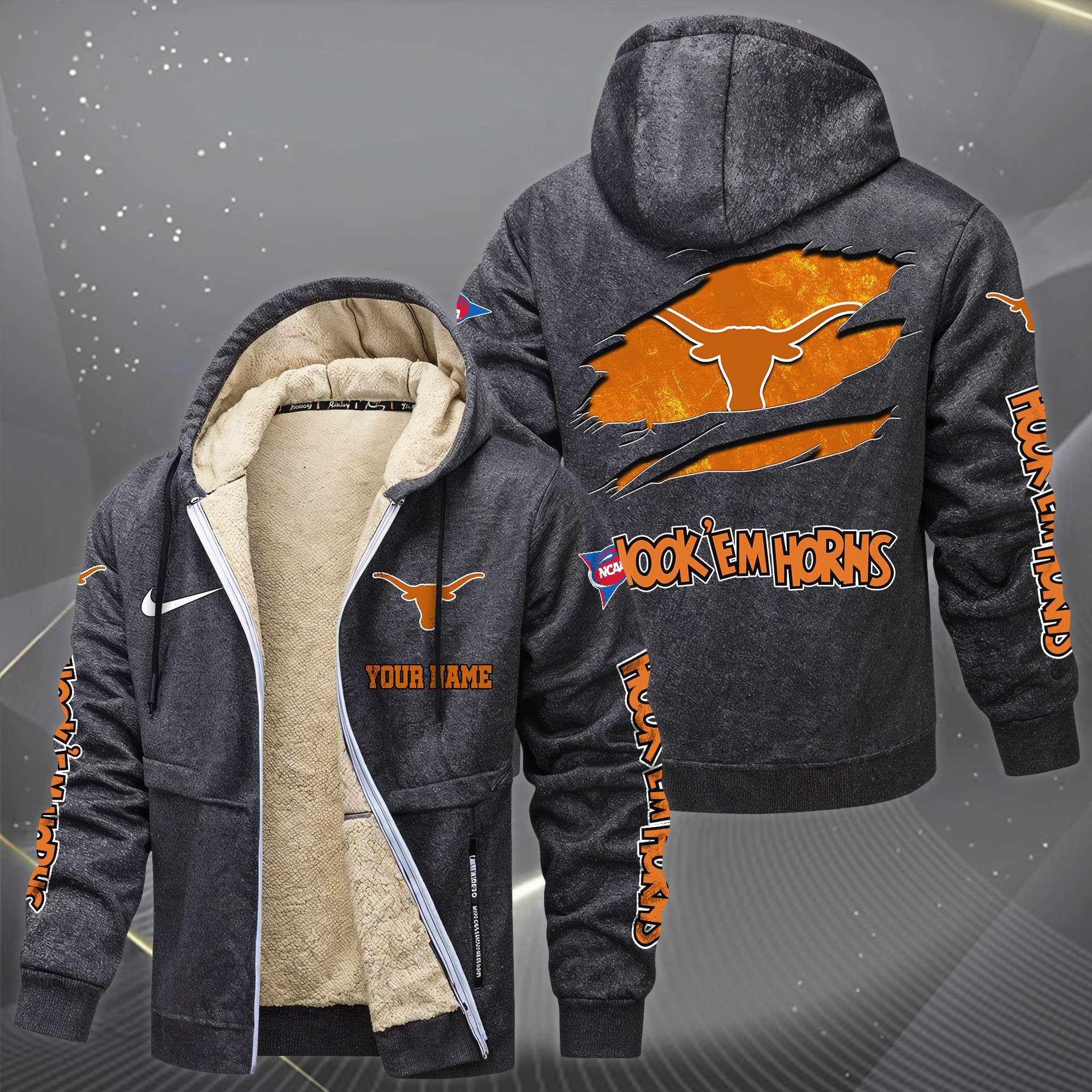 Texas Longhorns Hoodie Zip Velvet Coat PBHE8HY
