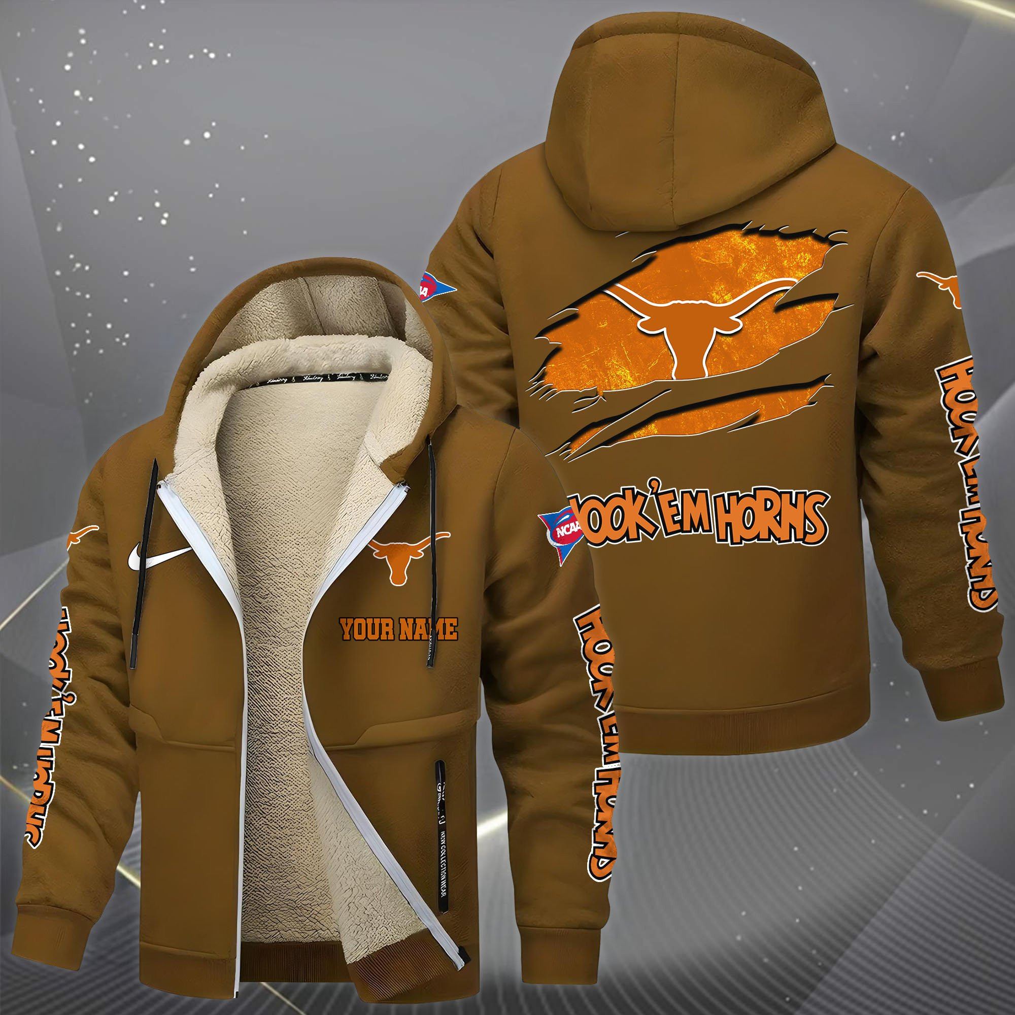 Texas Longhorns Hoodie Zip Velvet Coat PBHE8HY