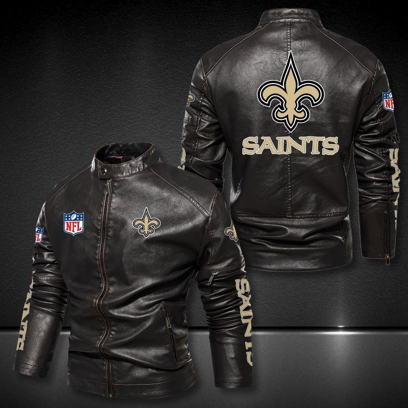 New Orleans Saints Stand-up Collar Leather Jacket PBY7594