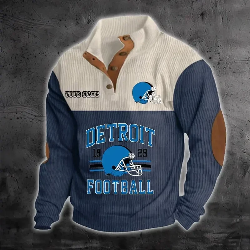 Detroit Lions S9DBSCH1179 Color Block Stand Collar Sweatshirt