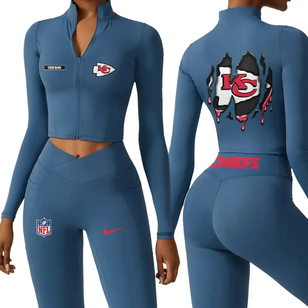 Kansas City Chiefs Zipper Sports Top Women Gym Long Sleeve for Fitness PB7CZYX