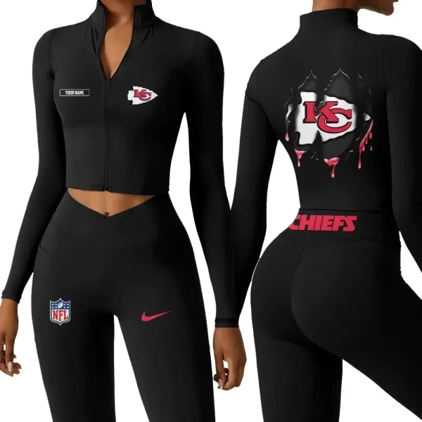 Kansas City Chiefs Zipper Sports Top Women Gym Long Sleeve for Fitness PB7CZYX