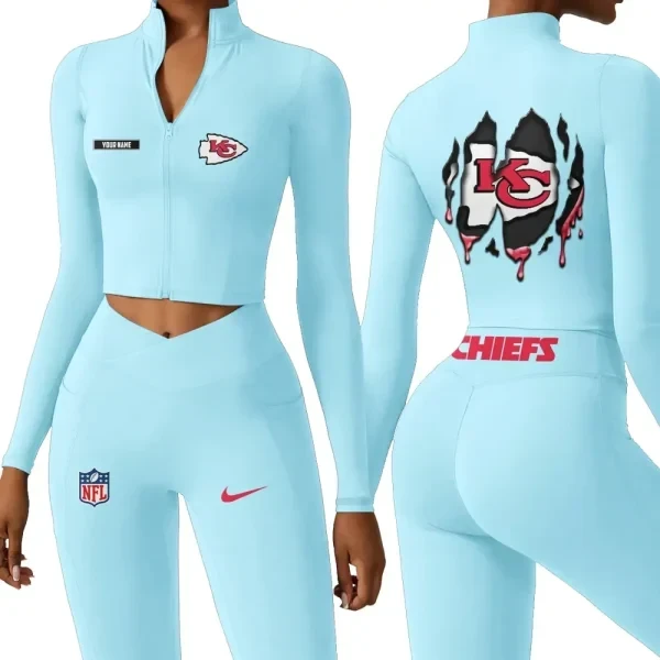 Kansas City Chiefs Zipper Sports Top Women Gym Long Sleeve for Fitness PB7CZYX