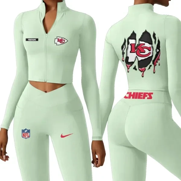 Kansas City Chiefs Zipper Sports Top Women Gym Long Sleeve for Fitness PB7CZYX