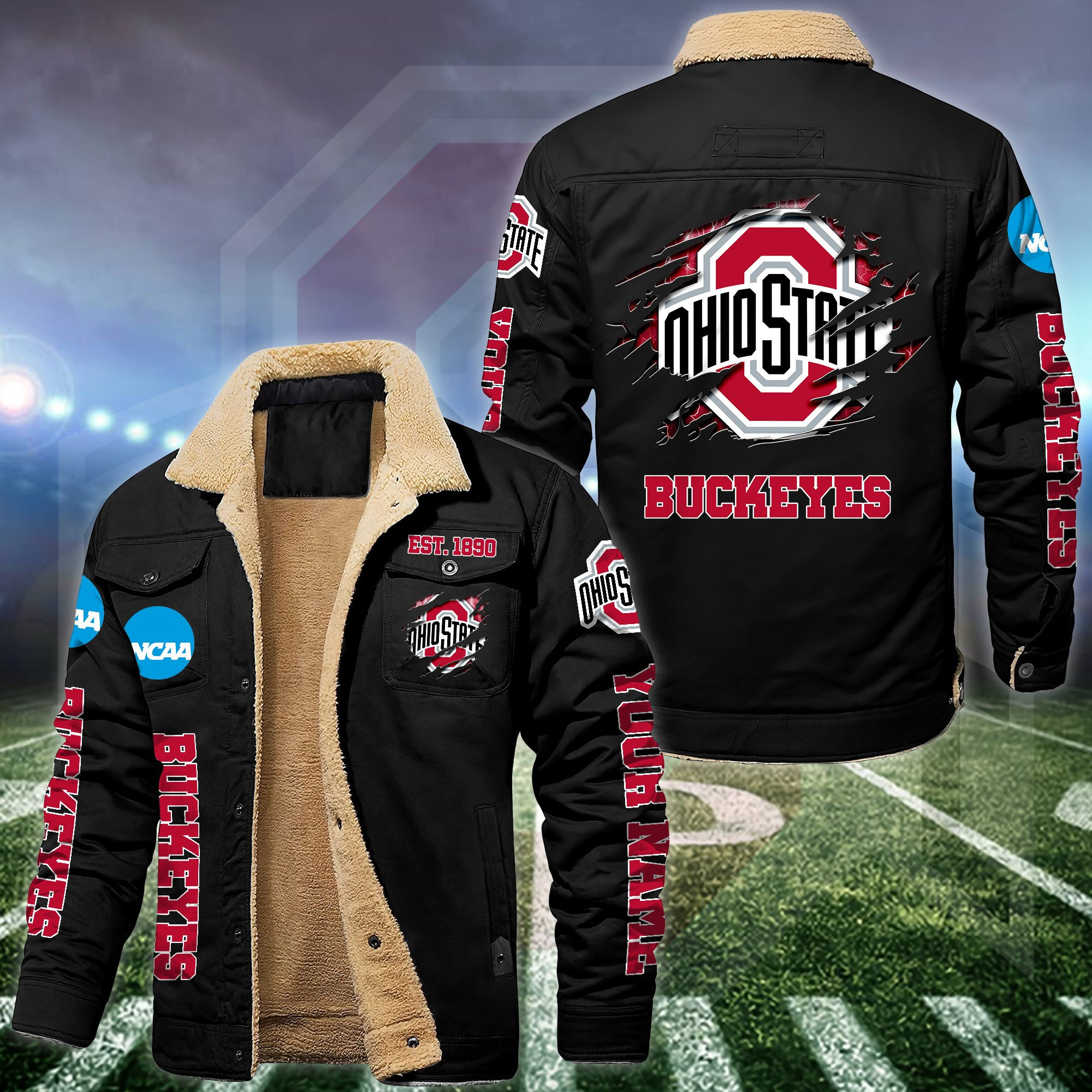 Ohio State Buckeyes Fleece Lined Cargo Jacket Custom Your Name 2024 version BH7CD5