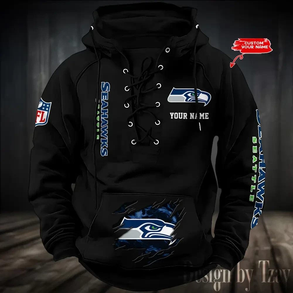 Seattle Seahawks Men's Hooded Lace-up Hoodie PB3EIM8