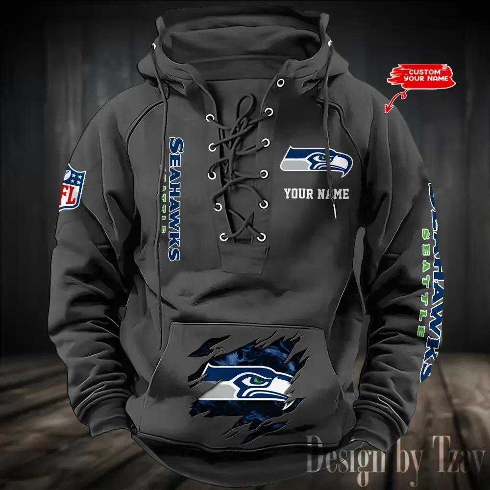 Seattle Seahawks Men's Hooded Lace-up Hoodie PB3EIM8