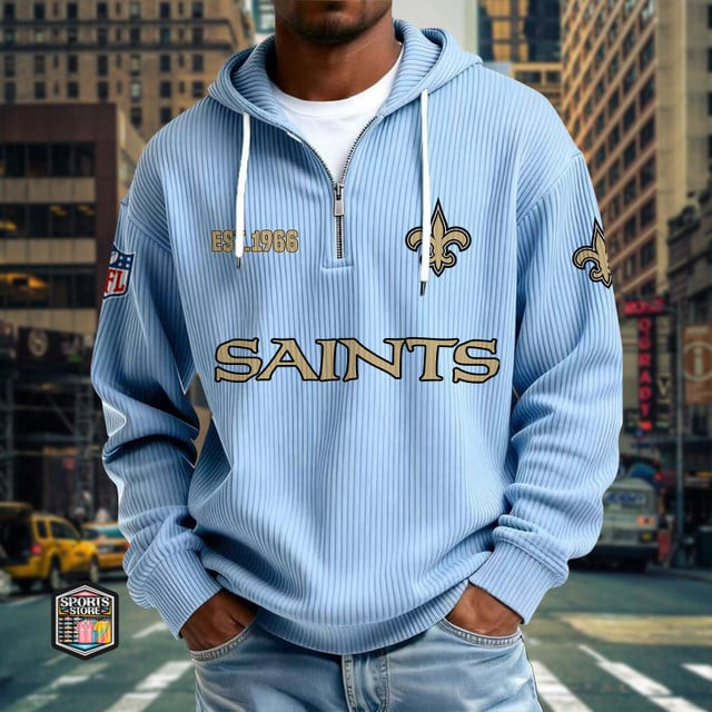 New Orleans Saints Ribbed Texture Zipper Long Sleeve Hoodie SPTRTZLSH023