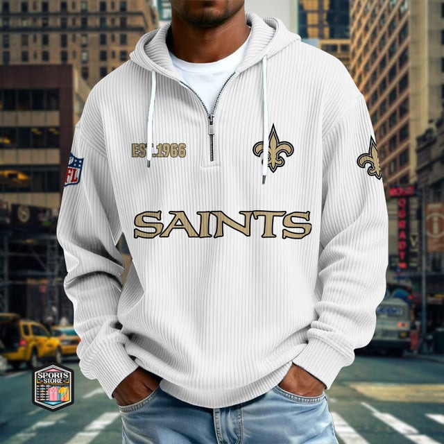New Orleans Saints Ribbed Texture Zipper Long Sleeve Hoodie PB6Z07I
