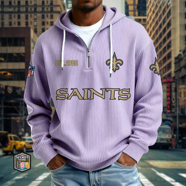New Orleans Saints Ribbed Texture Zipper Long Sleeve Hoodie PB6Z07I
