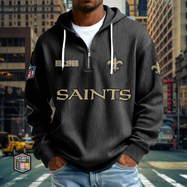 New Orleans Saints Ribbed Texture Zipper Long Sleeve Hoodie PB6Z07I