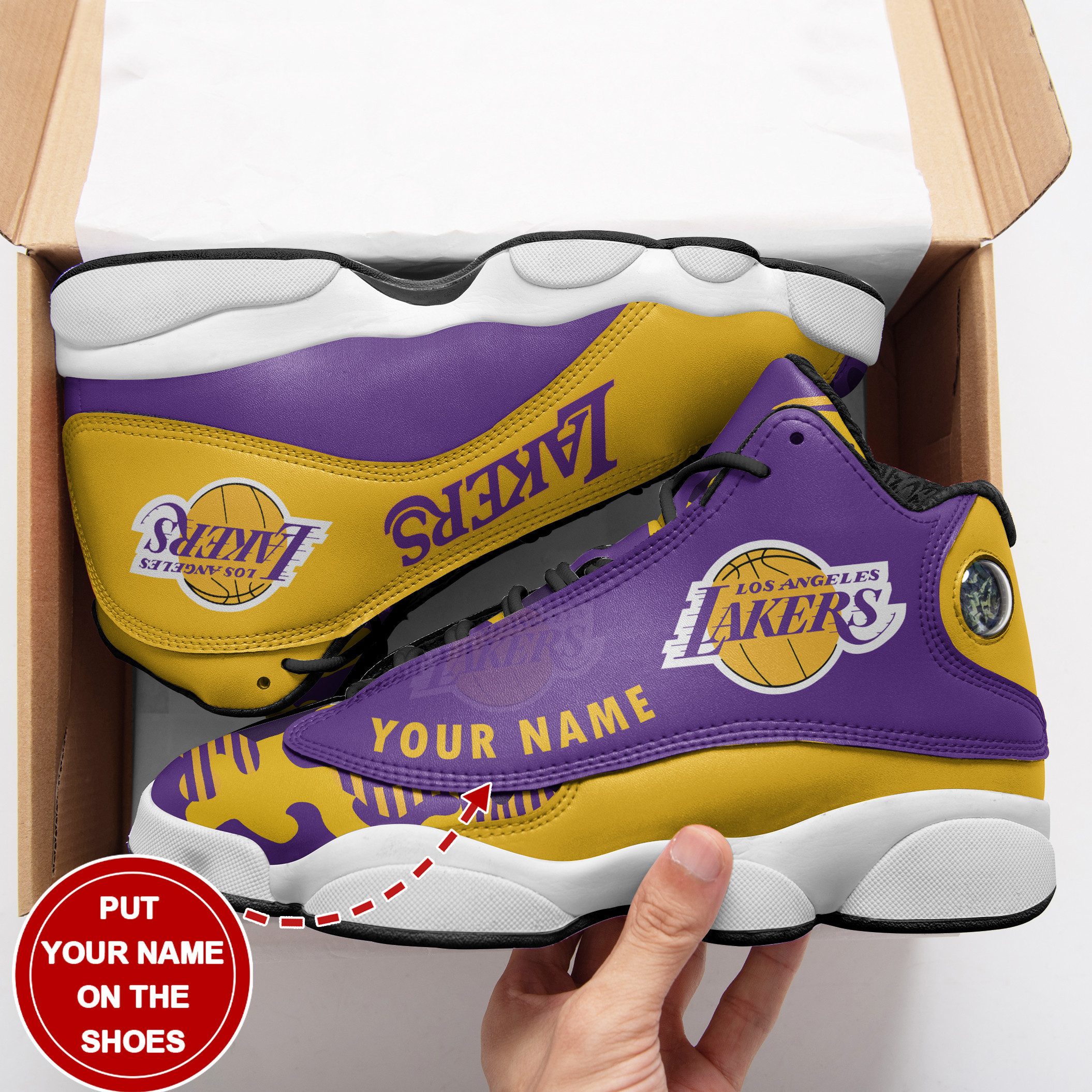 Los Angeles Lakers Personalized AJD13 Sneakers BG02