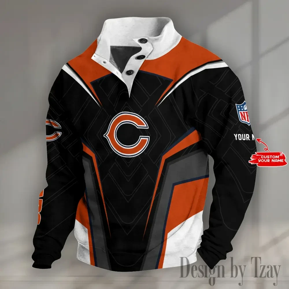 Chicago Bears NFL Half Button Long Sleeve Hoodie S9DBSCH1451