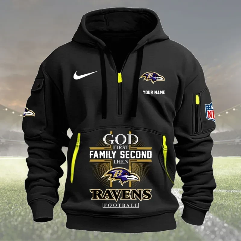 Baltimore Ravens Personalized Quarter Zip Hoodie New Collection PBU0BIB