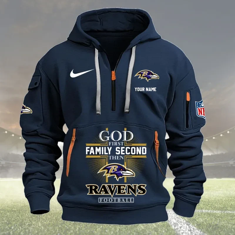 Baltimore Ravens Personalized Quarter Zip Hoodie New Collection PBU0BIB