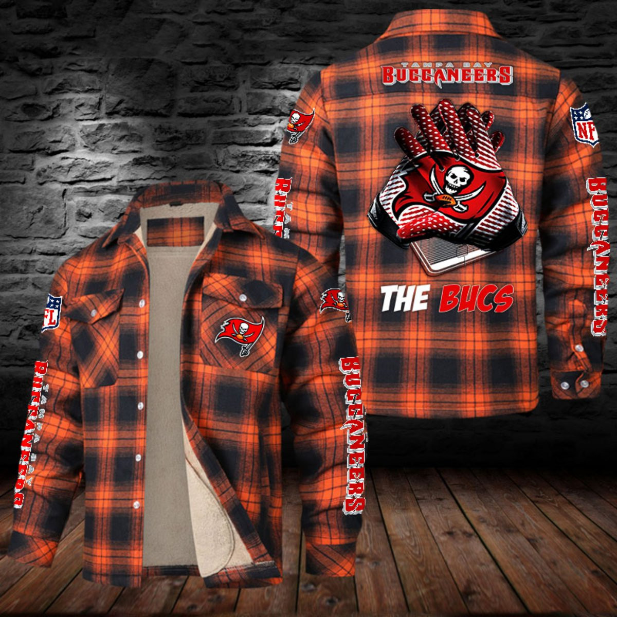 Tampa Bay Buccaneers Sherpa Lined Plaid Flannel Button Shirt PBIR44Y