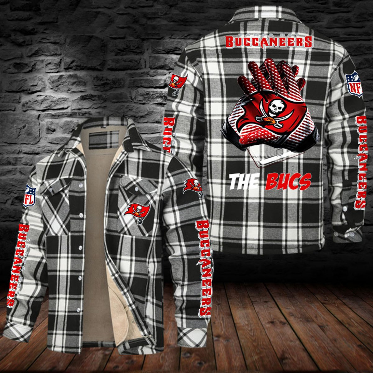 Tampa Bay Buccaneers Sherpa Lined Plaid Flannel Button Shirt PBIR44Y