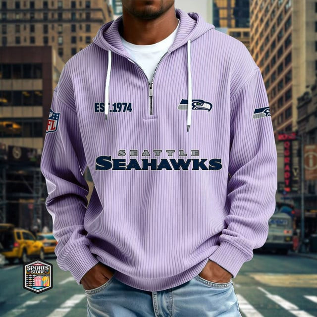 Seattle Seahawks Ribbed Texture Zipper Long Sleeve Hoodie SPTRTZLSH029