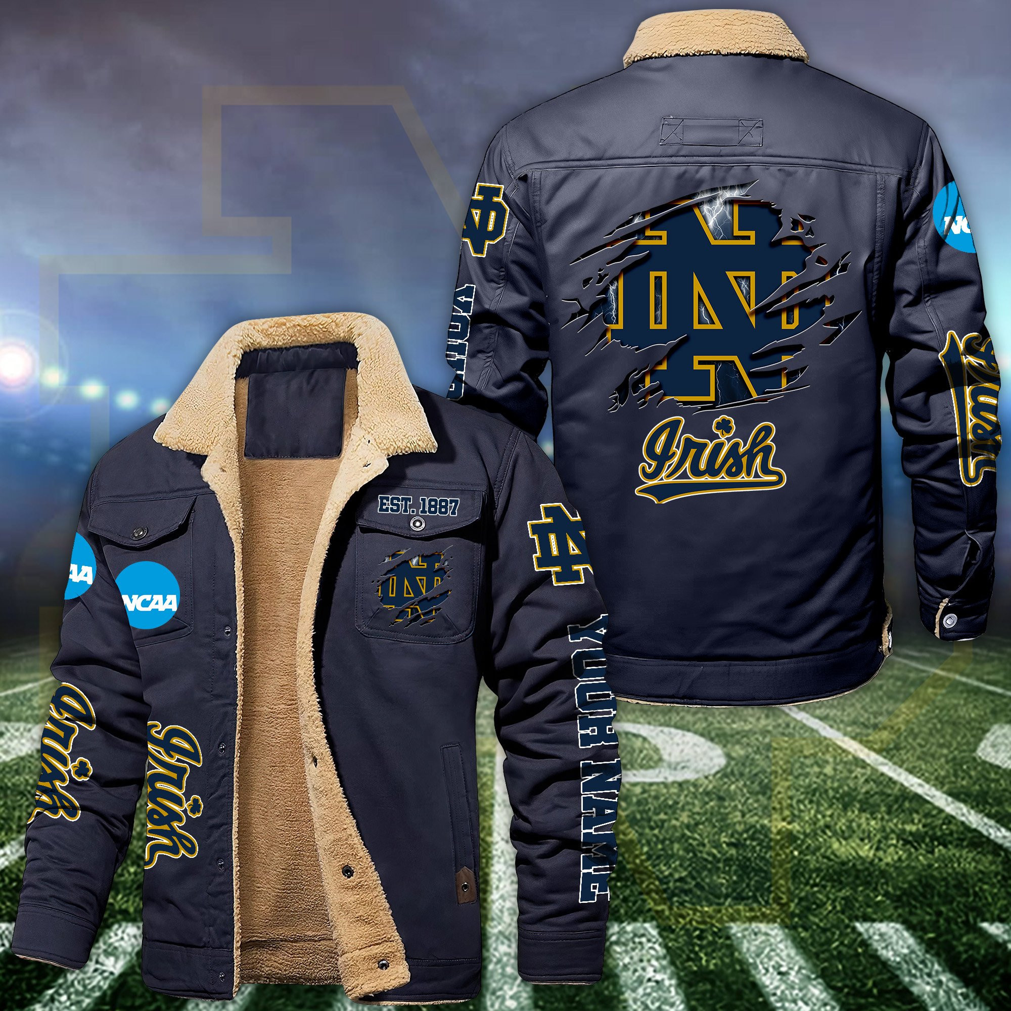 Notre Dame Fleece Lined Cargo Jacket Custom Your Name 2024 version PB5Q461
