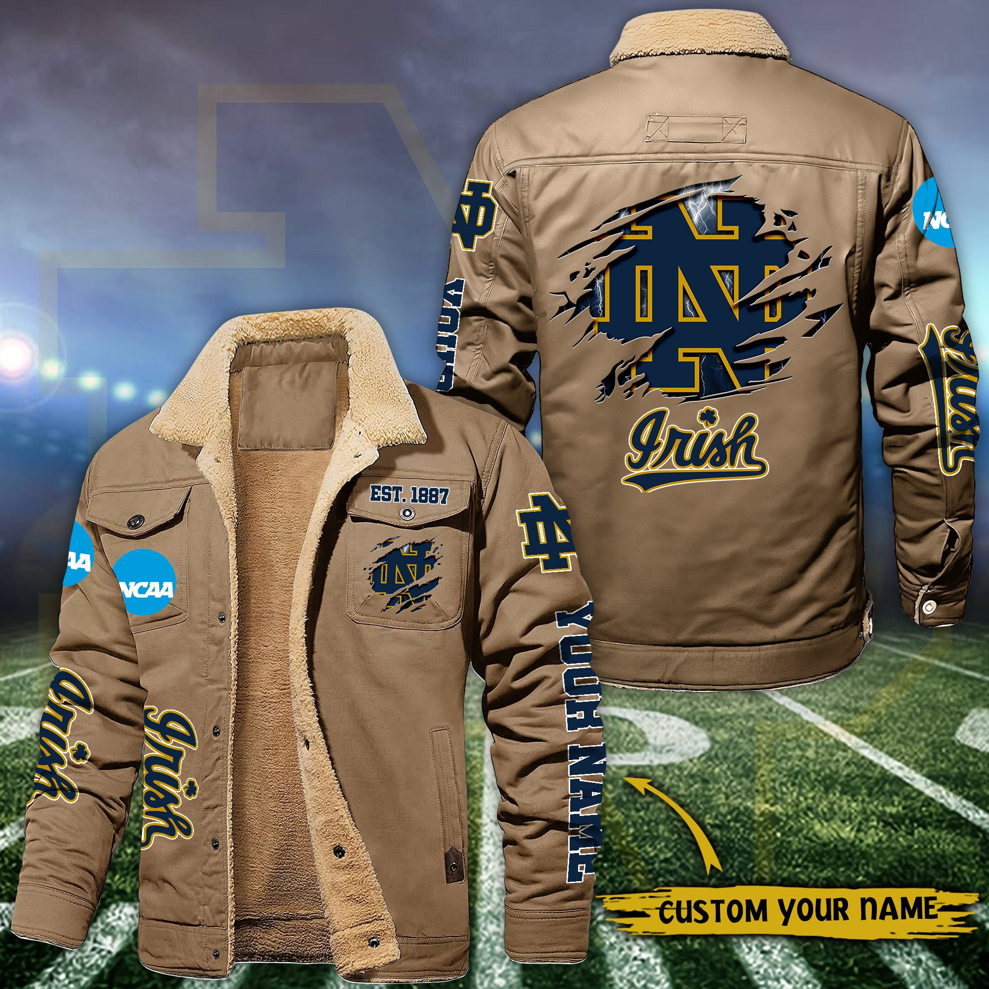 Notre Dame Fleece Lined Cargo Jacket Custom Your Name 2024 version PB5Q461