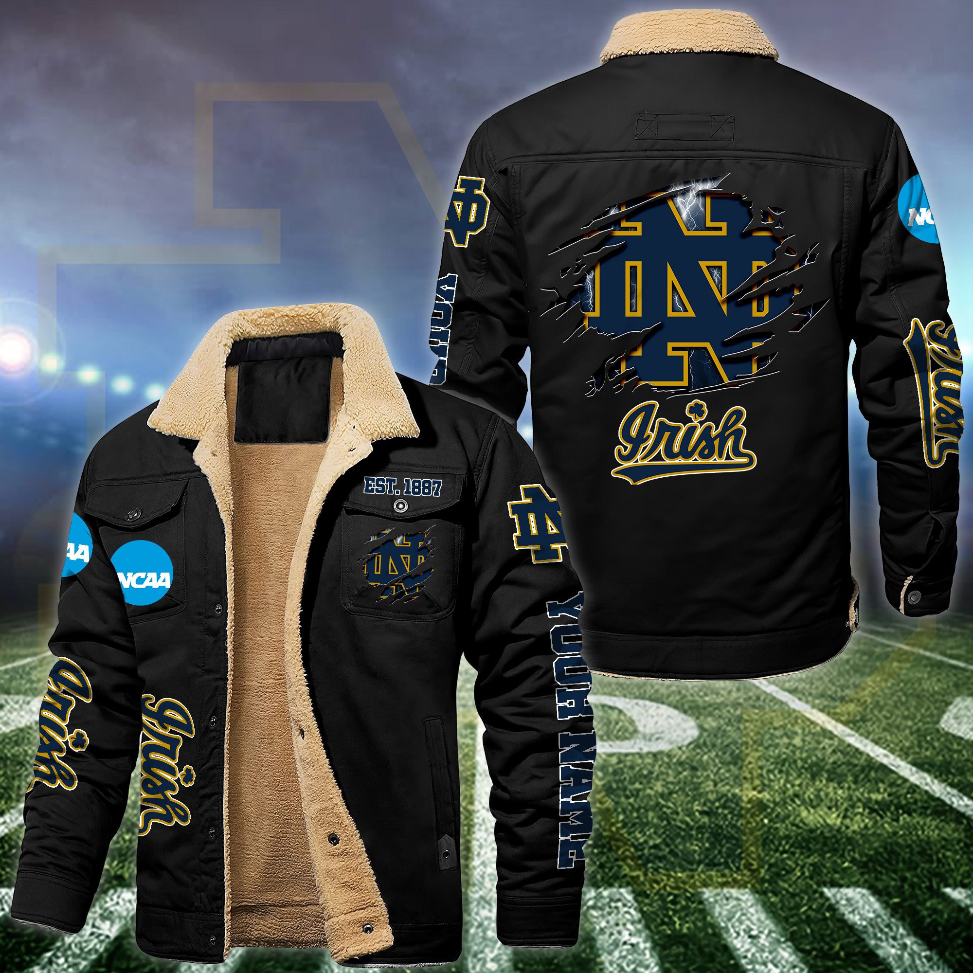 Notre Dame Fleece Lined Cargo Jacket Custom Your Name 2024 version PB5Q461