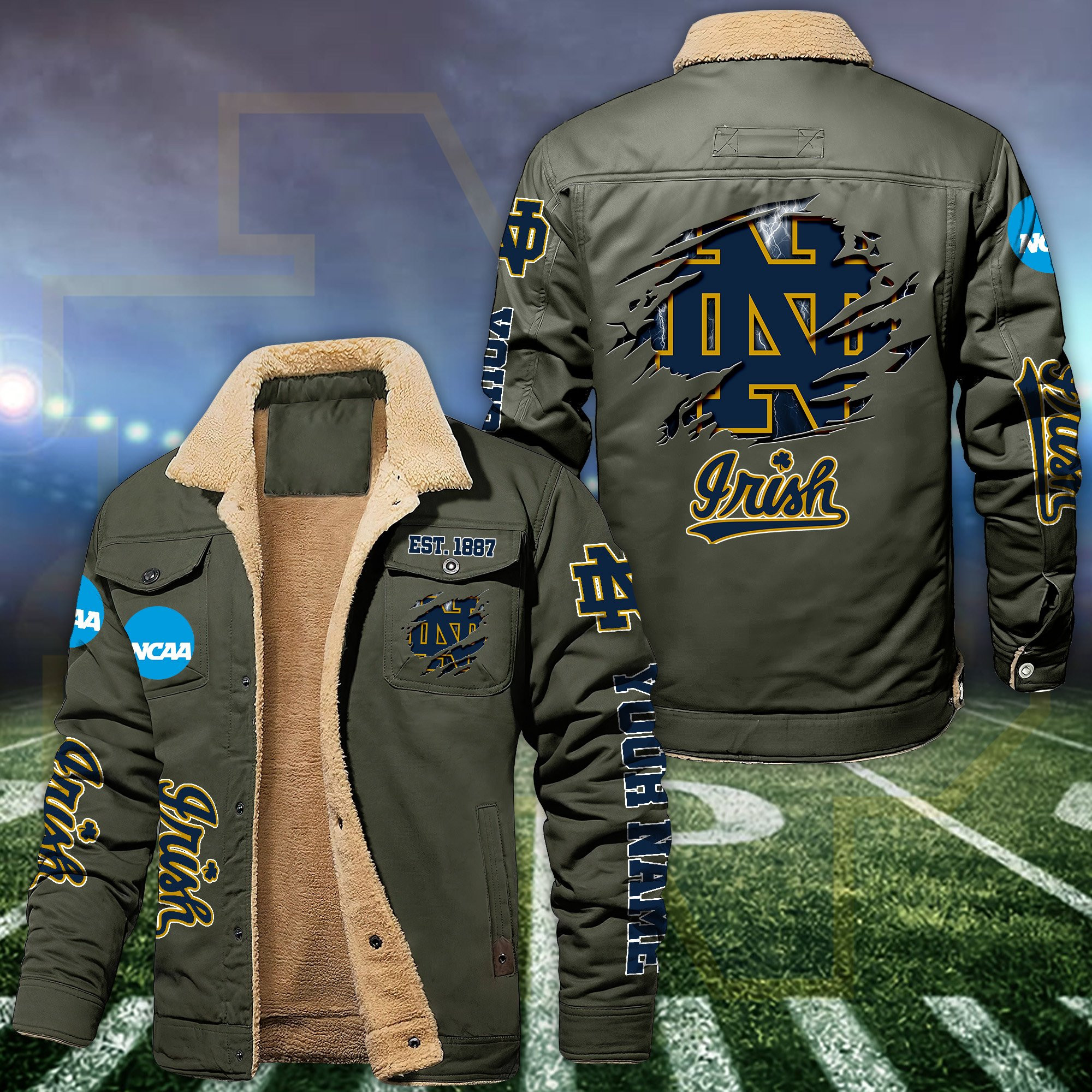 Notre Dame Fleece Lined Cargo Jacket Custom Your Name 2024 version PB5Q461