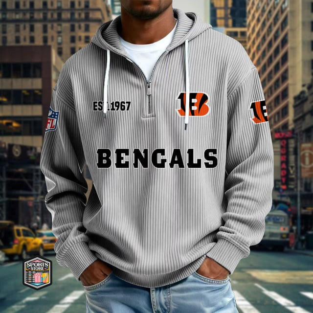 Cincinnati Bengals Ribbed Texture Zipper Long Sleeve Hoodie SPTRTZLSH007