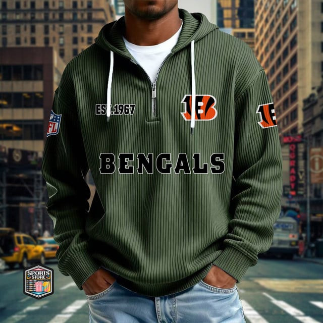 Cincinnati Bengals Ribbed Texture Zipper Long Sleeve Hoodie PB5RWZ8