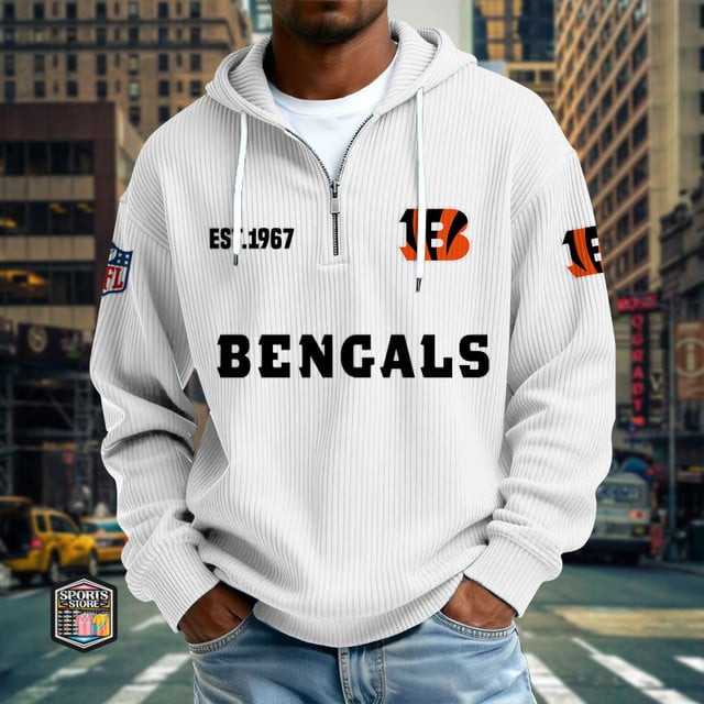 Cincinnati Bengals Ribbed Texture Zipper Long Sleeve Hoodie PB5RWZ8