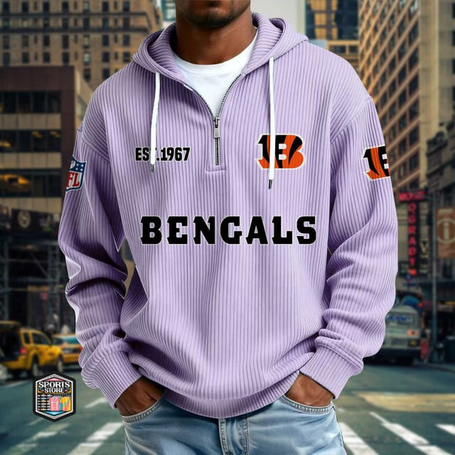 Cincinnati Bengals Ribbed Texture Zipper Long Sleeve Hoodie PB5RWZ8