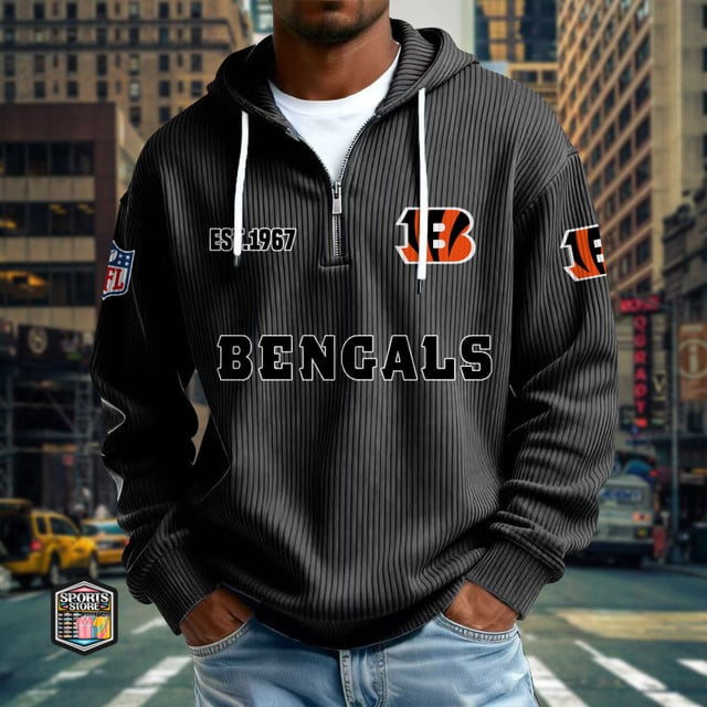 Cincinnati Bengals Ribbed Texture Zipper Long Sleeve Hoodie PB5RWZ8