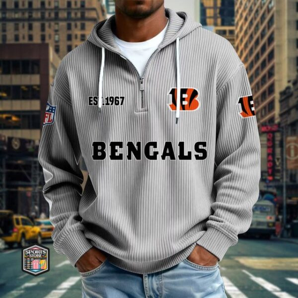 Cincinnati Bengals Ribbed Texture Zipper Long Sleeve Hoodie PB5RWZ8