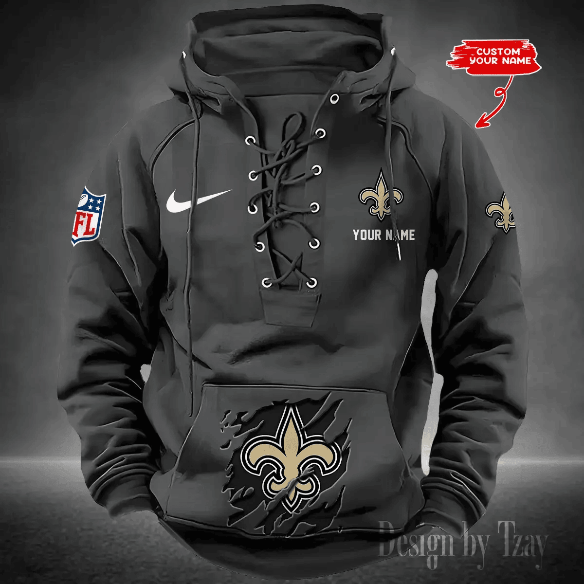 SPTS9HLUH023-New Orleans Saints Men's Hooded Lace-up Hoodie