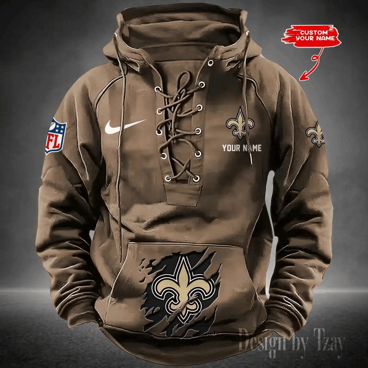New Orleans Saints Men's Hooded Lace-up Hoodie PBRWLJ0