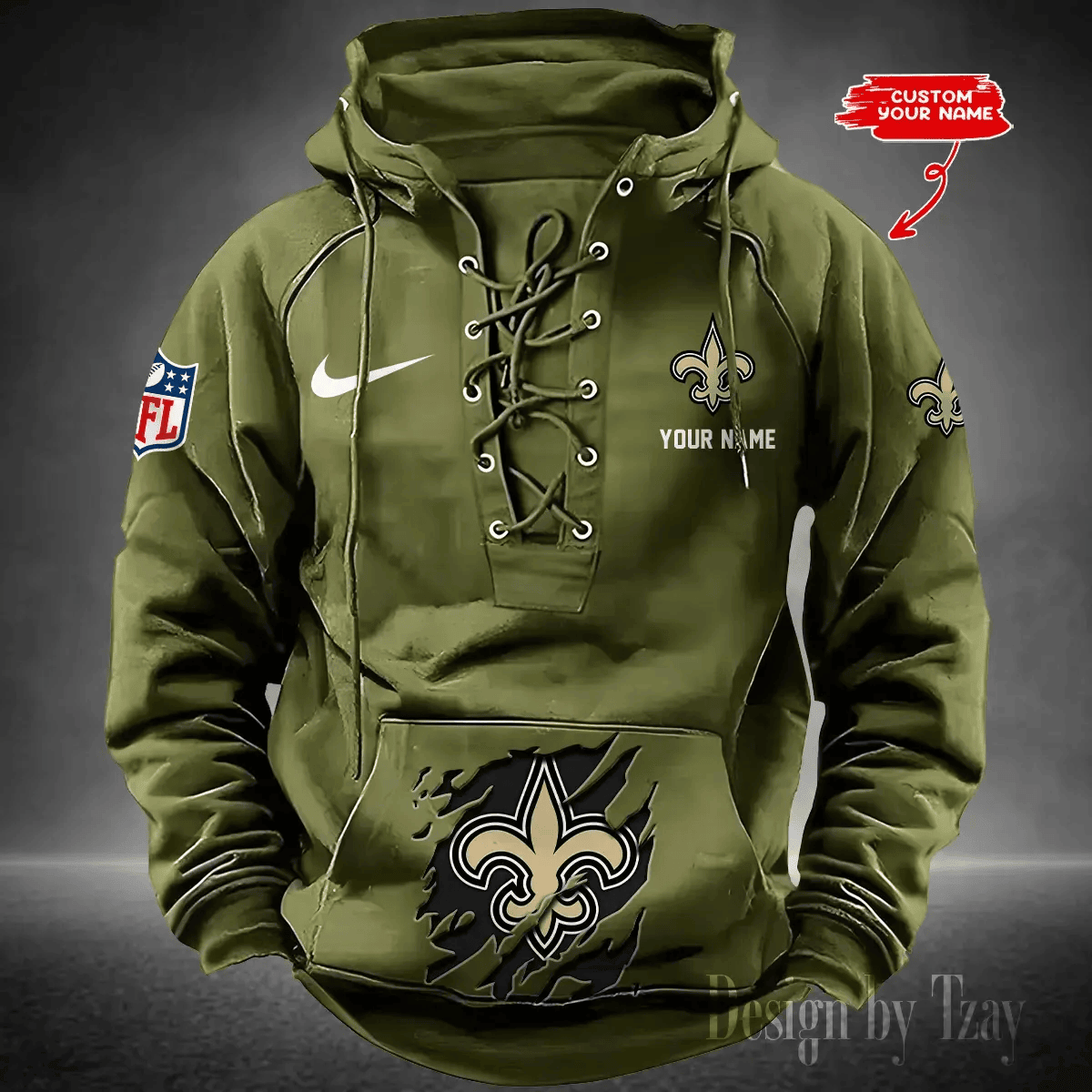 New Orleans Saints Men's Hooded Lace-up Hoodie PBRWLJ0