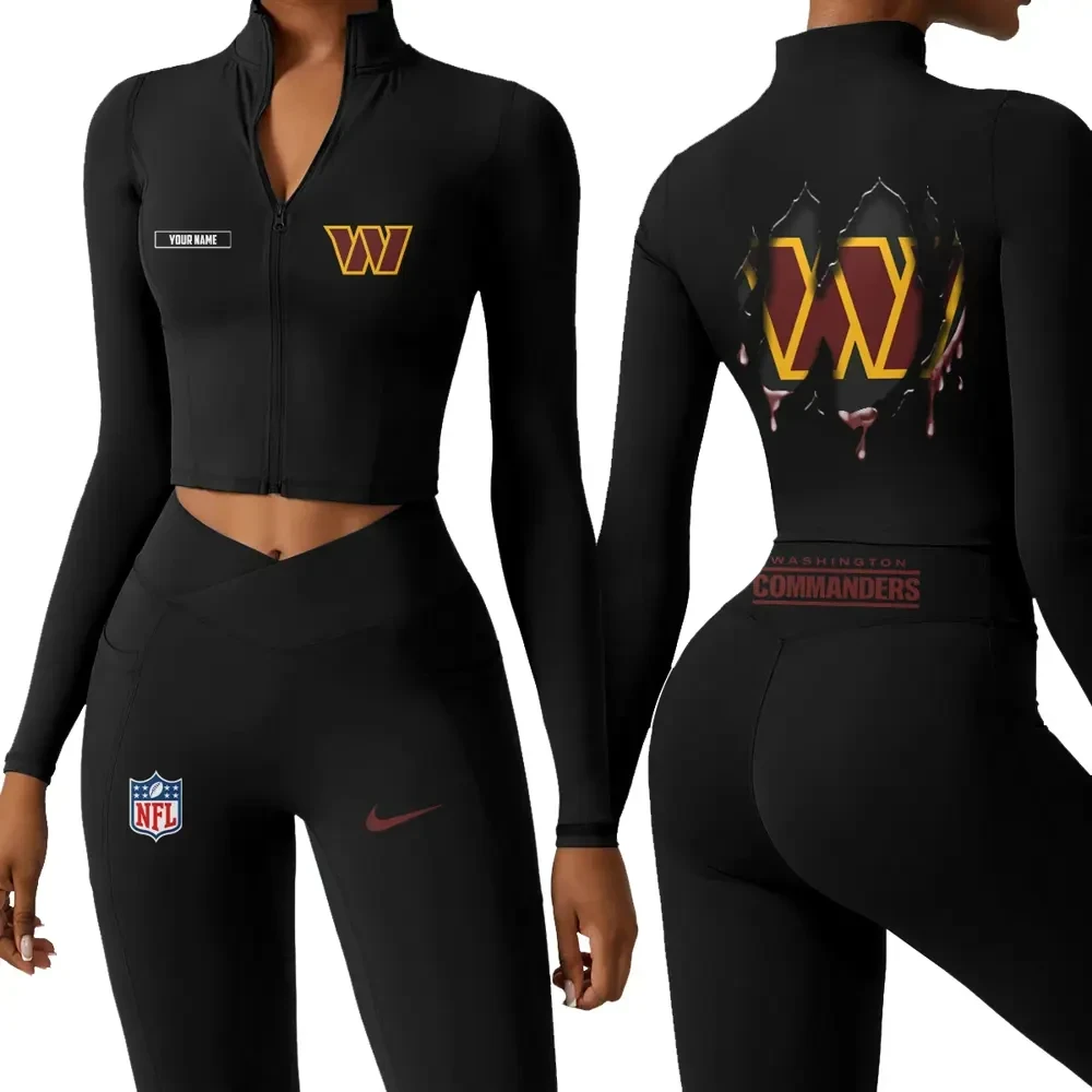 Washington Commanders Zipper Sports Top Women Gym Long Sleeve for Fitness PBZAAE3