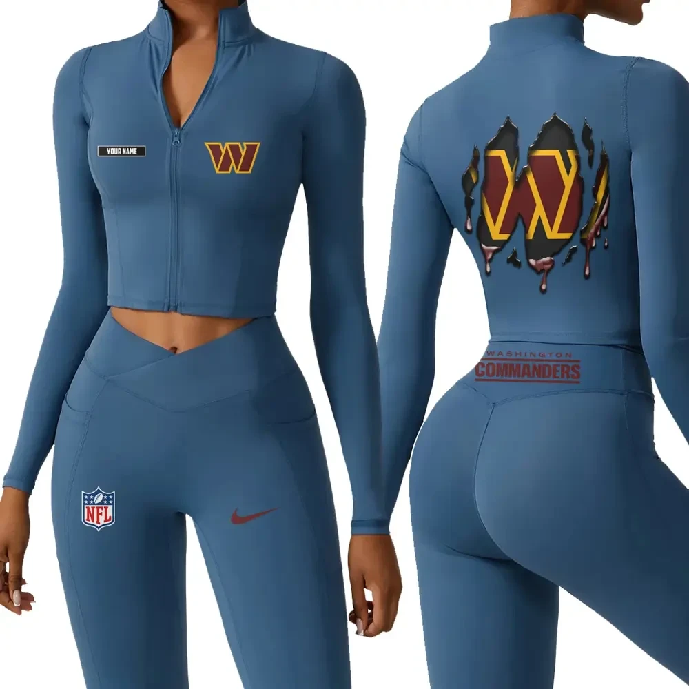 Washington Commanders Zipper Sports Top Women Gym Long Sleeve for Fitness PBZAAE3