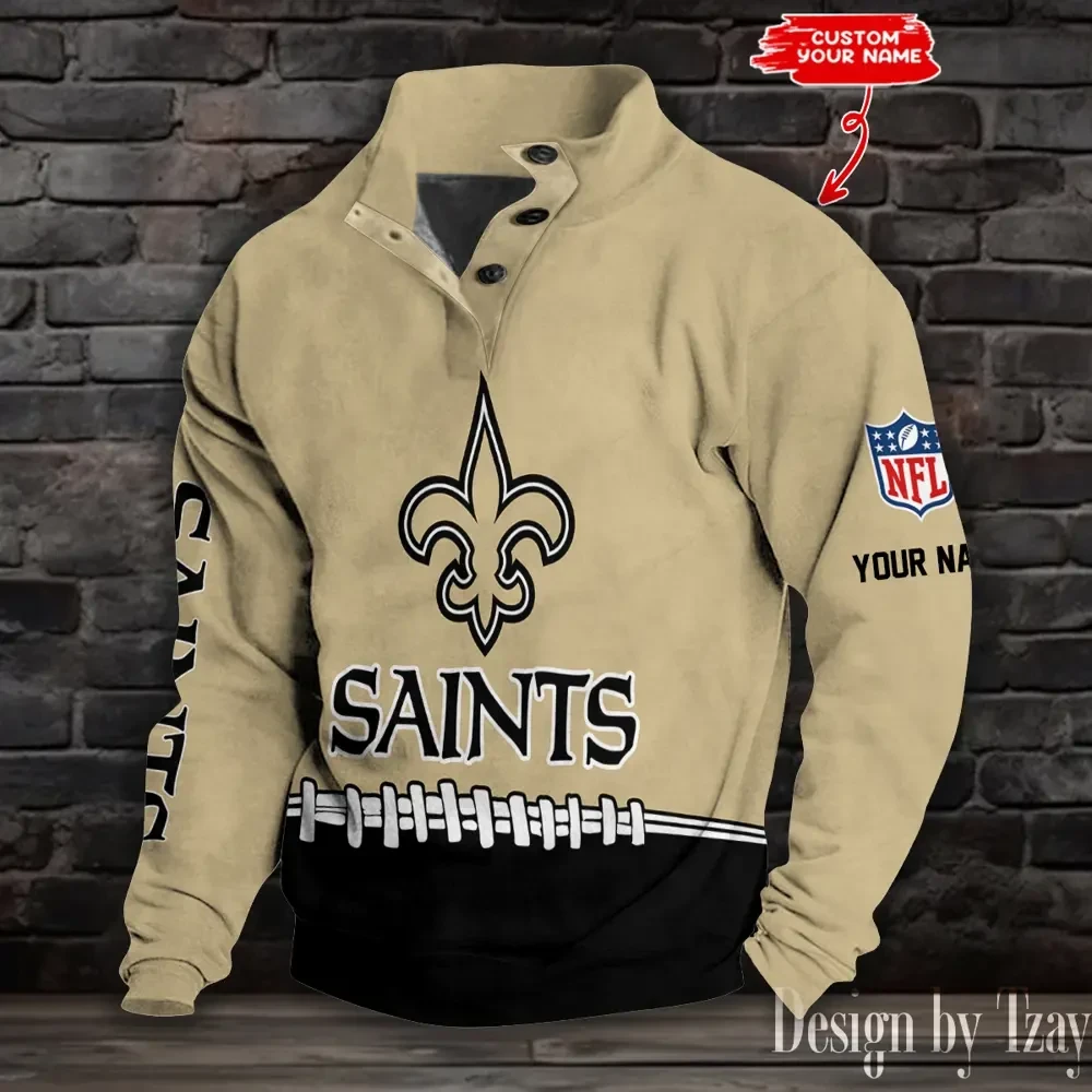 New Orleans Saints Casual Long Sleeve Button Up Sweatshirt S9DBSCH2339