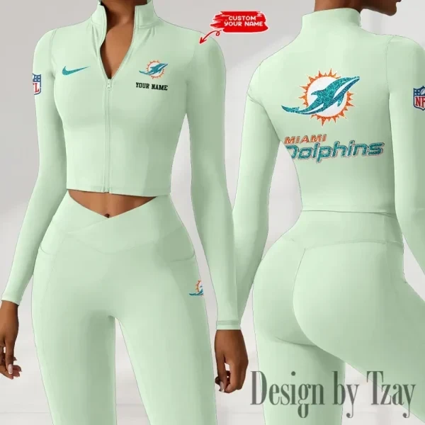 Miami Dolphins Zipper Sports Top Women Gym Long Sleeve for Fitness PBND6K9