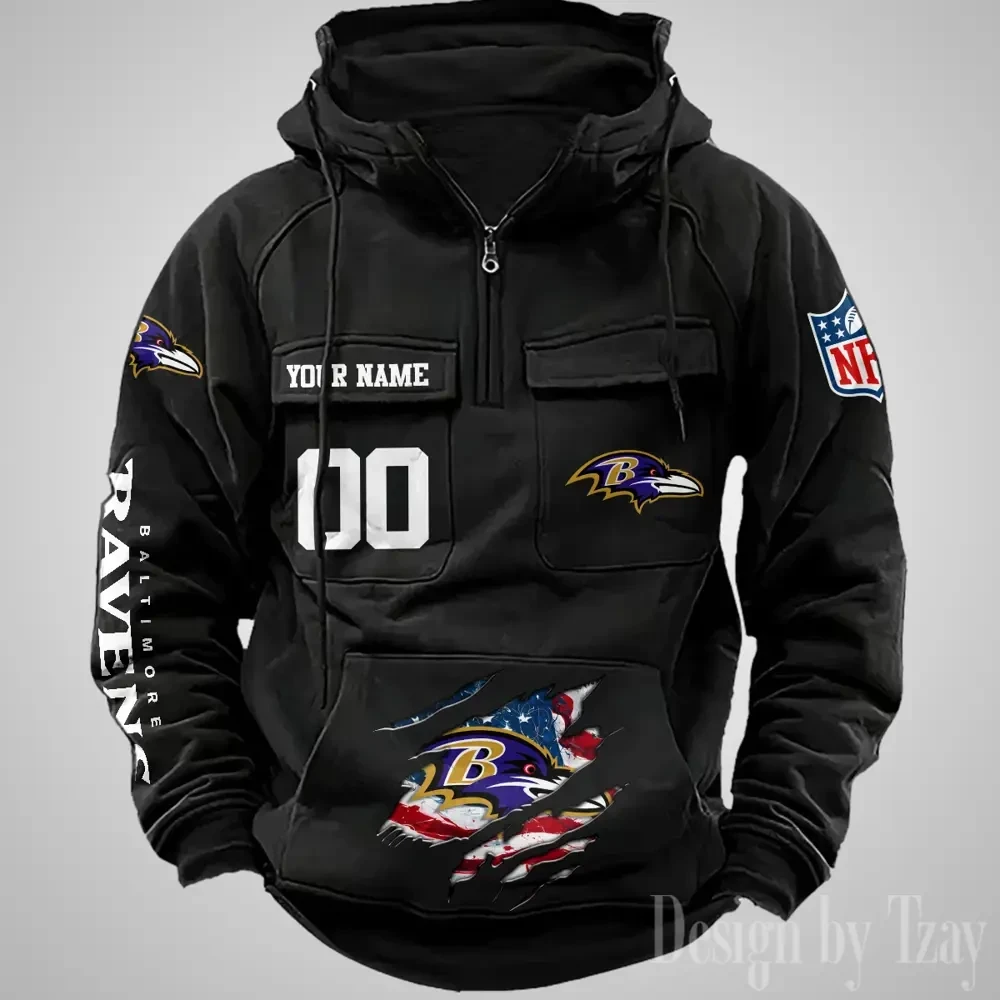 Baltimore Ravens Designer Hoodies For Men Casual Fashion Solid Multi-Pocket Zipper Long Slevee AZVMHD896