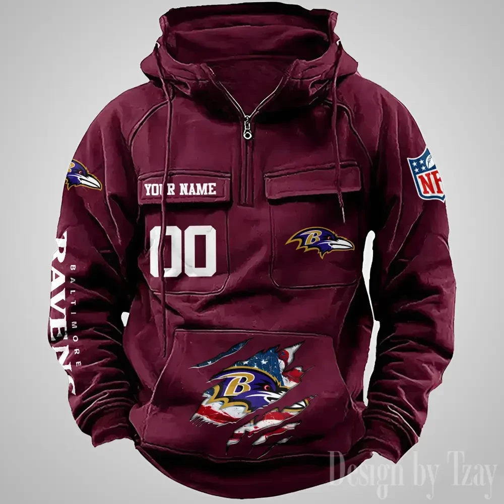 Baltimore Ravens Designer Hoodies For Men Casual Fashion Solid Multi-Pocket Zipper Long Slevee PBCHHP6