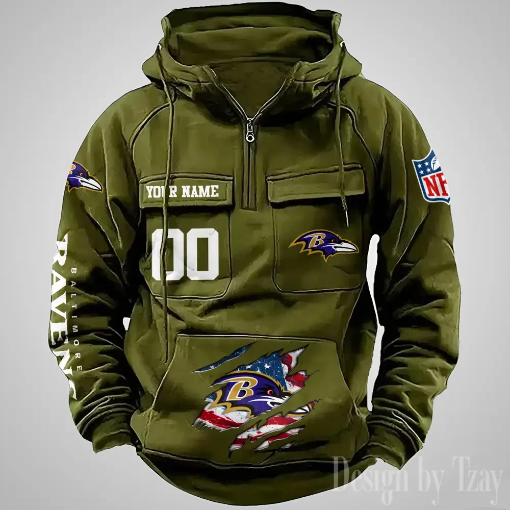 Baltimore Ravens Designer Hoodies For Men Casual Fashion Solid Multi-Pocket Zipper Long Slevee PBCHHP6