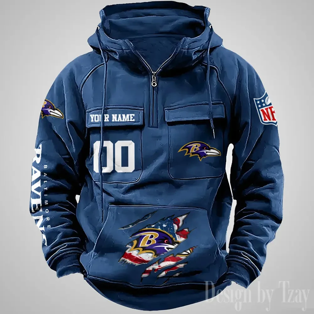 Baltimore Ravens Designer Hoodies For Men Casual Fashion Solid Multi-Pocket Zipper Long Slevee PBCHHP6