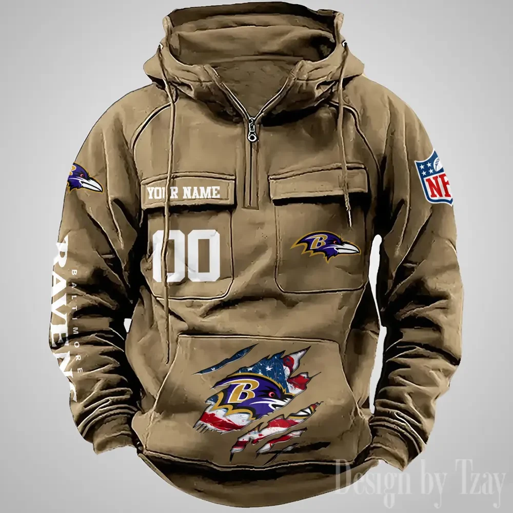 Baltimore Ravens Designer Hoodies For Men Casual Fashion Solid Multi-Pocket Zipper Long Slevee PBCHHP6