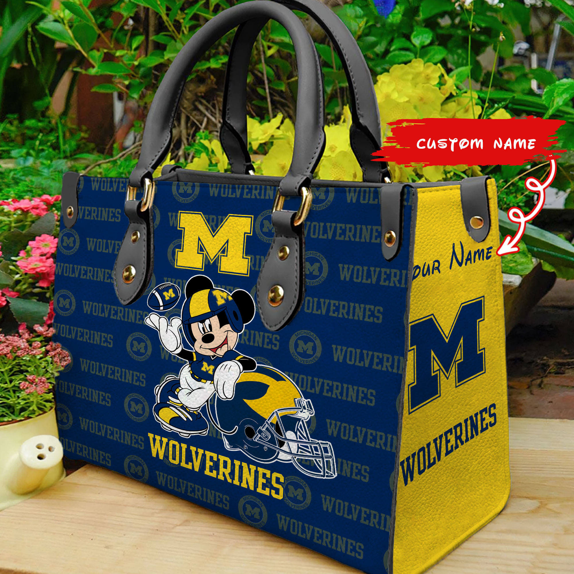 NCAAF Michigan Wolverines Mickey Mouse (Your Name) Women 3D Small Handbag Nicegift WSH-I7K0