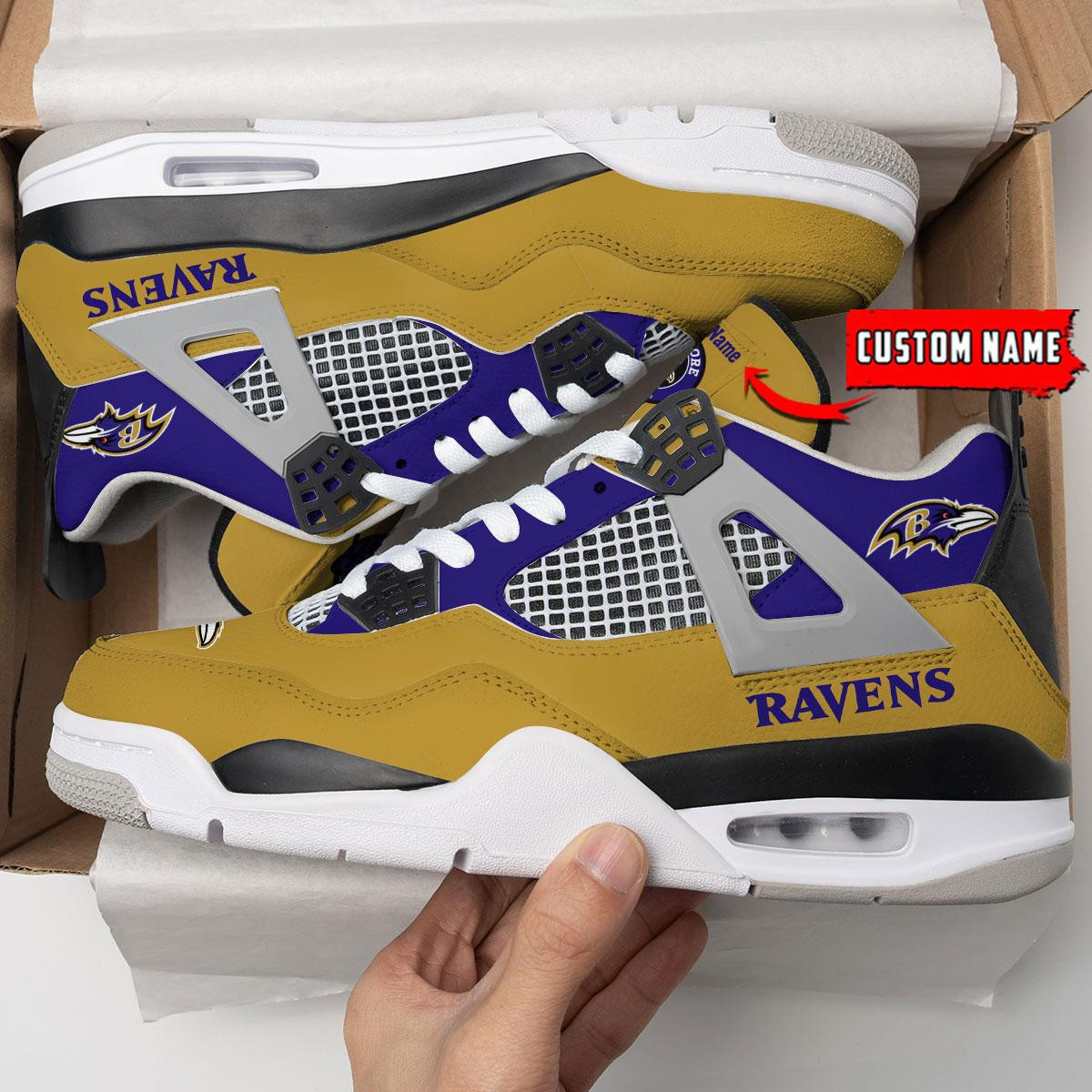 Baltimore Ravens Personalized AJ4 Sneaker BG3C5