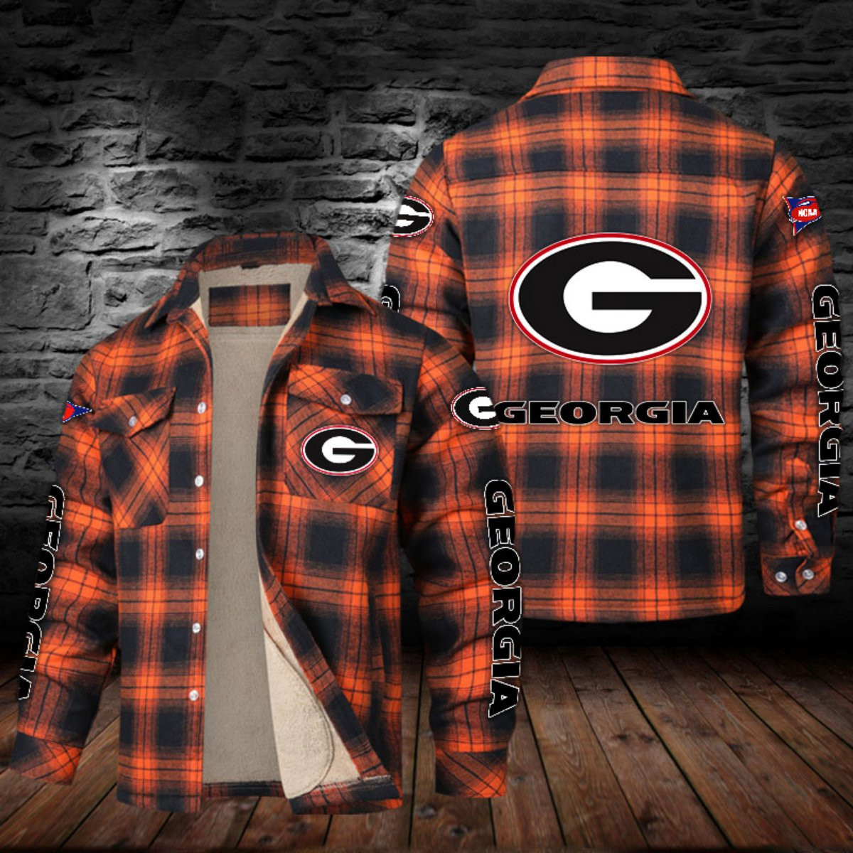 Georgia Bulldogs Sherpa Lined Plaid Flannel Button Shirt PBCB87V